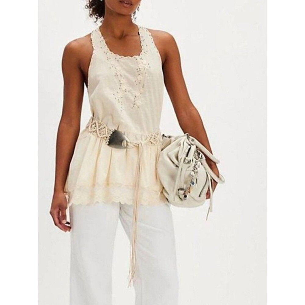 Free People Sunset Treasure Tunic Mini Dress Floral Embroidered Lace L 290389